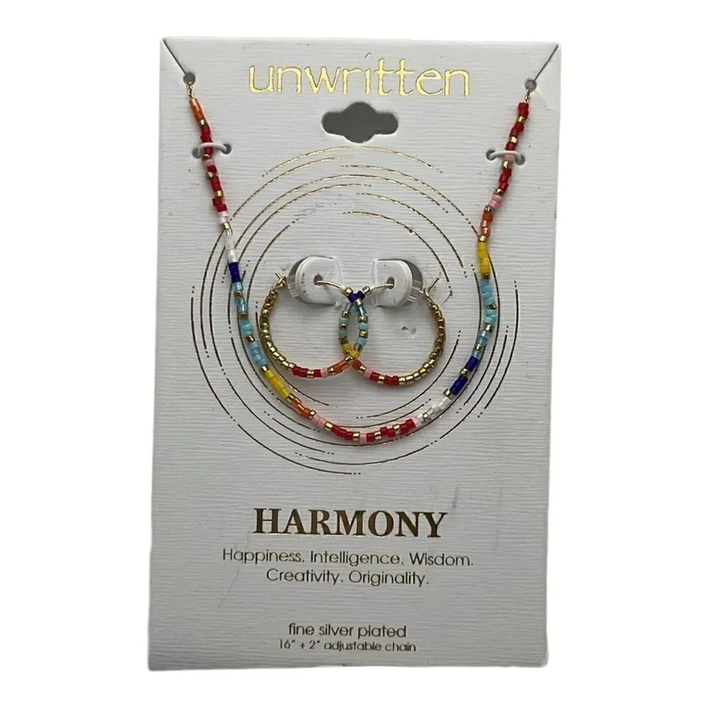 Unwritten Gold Flash Plated Bead Necklace & Earrings Set Multicolor NWT